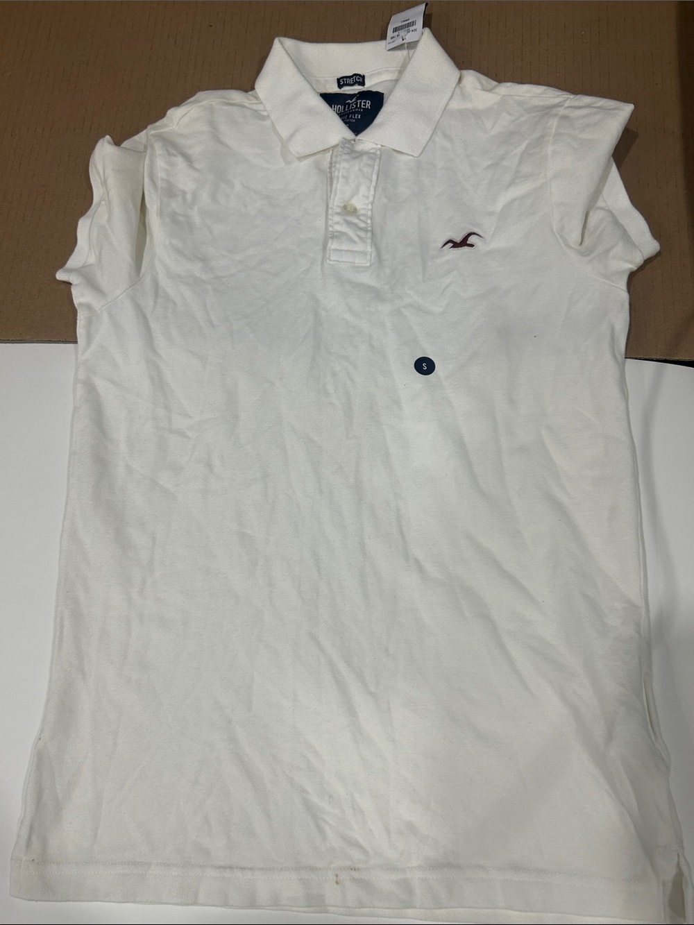 Hollister Men's White Polo with Maroon Seagull Logo